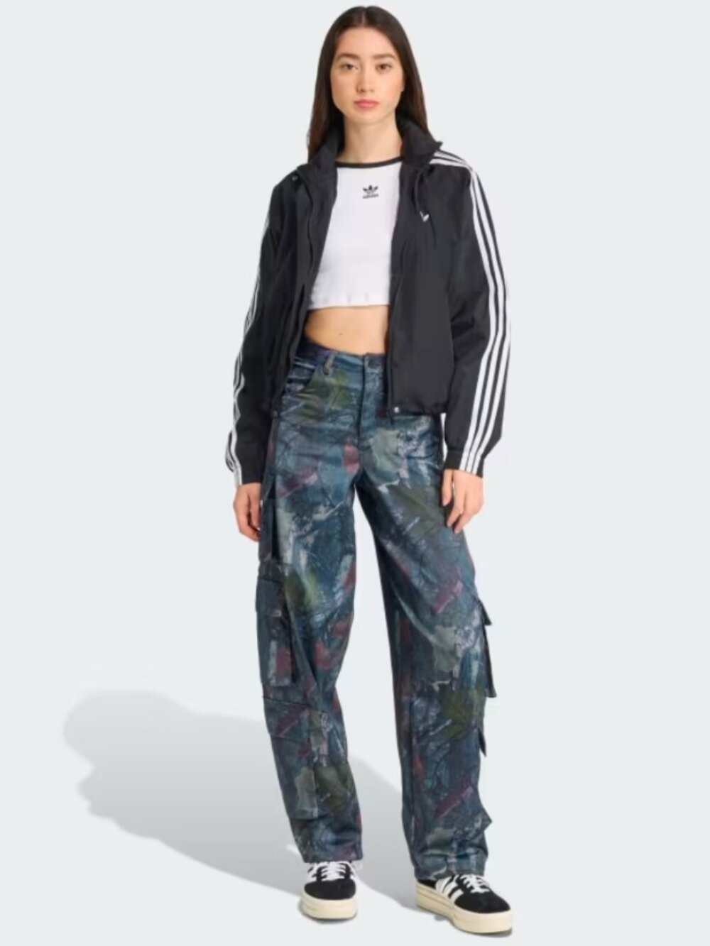 ADIDAS ORIGINALS LEAF CAMO PRINT SATIN CARGO PANTS SIZE 26